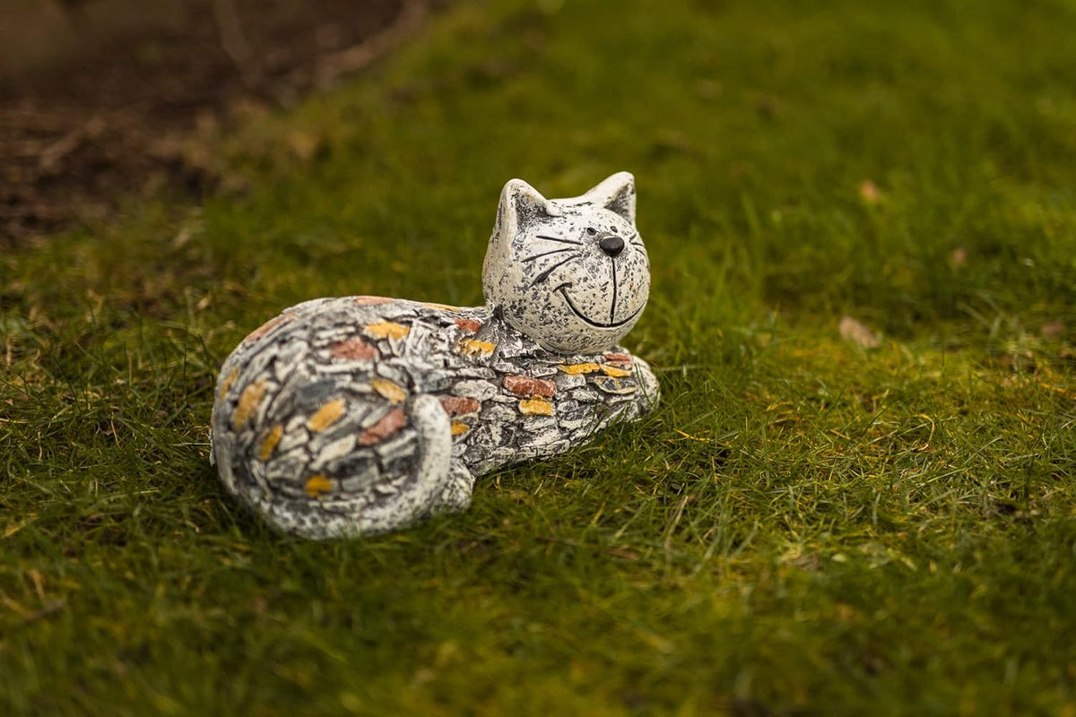 Statue de chat effet pierre pour jardin, en résine résistante aux intempéries, 29 cm