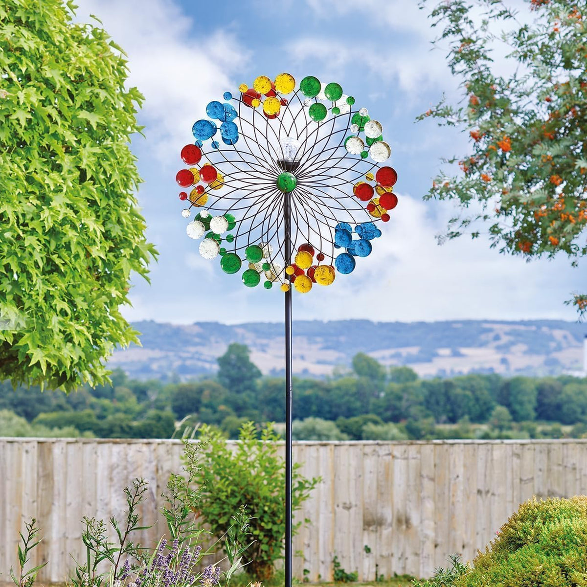 Éolienne de jardin de 2 m avec DEL à changement de couleur