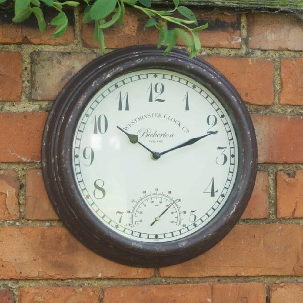 Horloge murale vintage 30 cm avec thermomètre en métal résistant aux intempéries