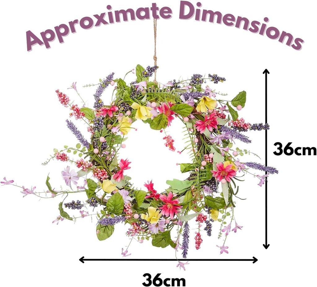 Couronne de printemps artificielle pour porte d'entrée 45 cm, guirlande florale