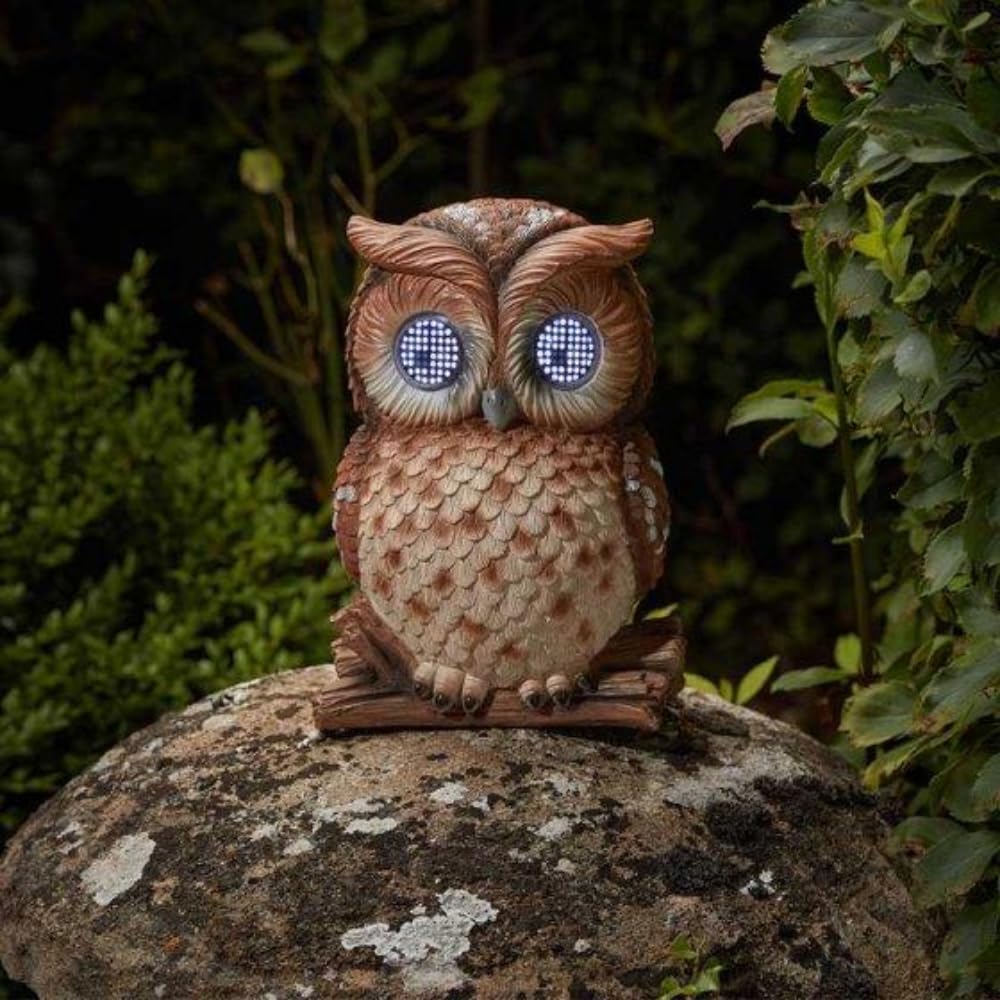 Décoration de jardin hibou solaire