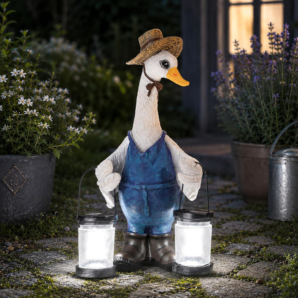 Canard de jardin solaire avec lanterne LED