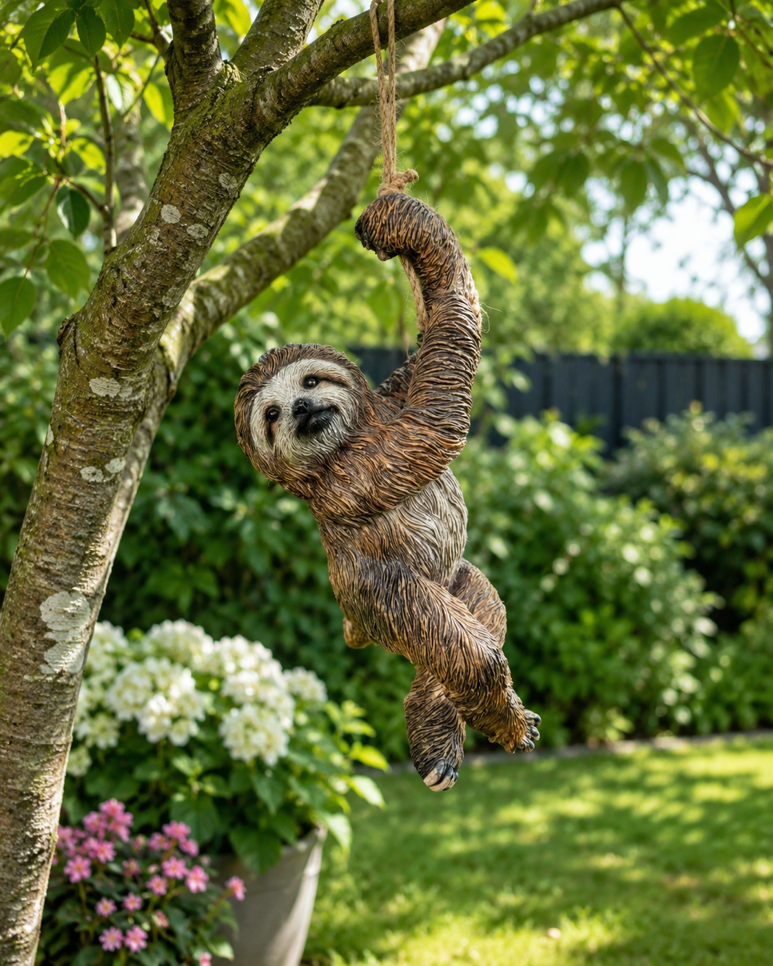 Paresseux en résine suspendu pour le jardin