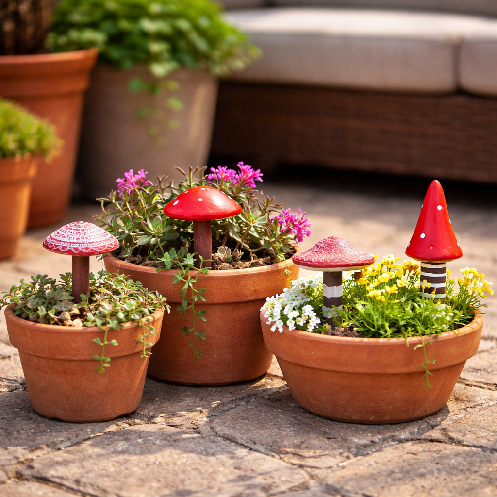 Lot de 4 ornements de jardin miniatures en forme de champignons