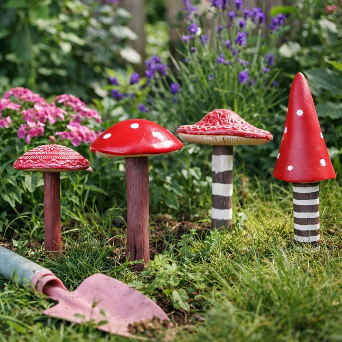 Lot de 4 ornements de jardin miniatures en forme de champignons