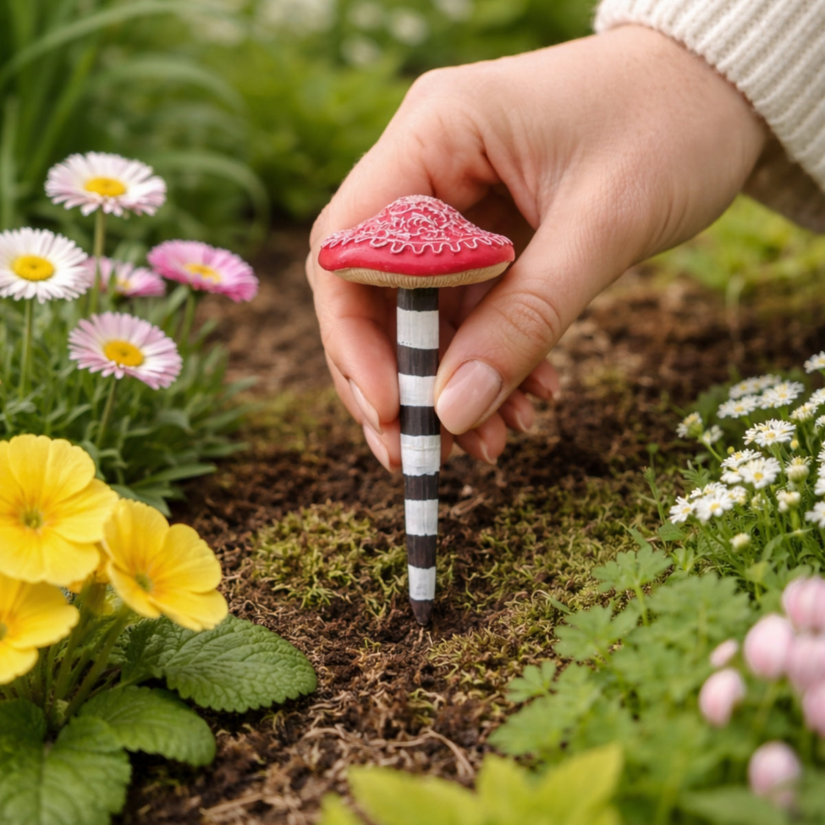 Lot de 4 ornements de jardin miniatures en forme de champignons