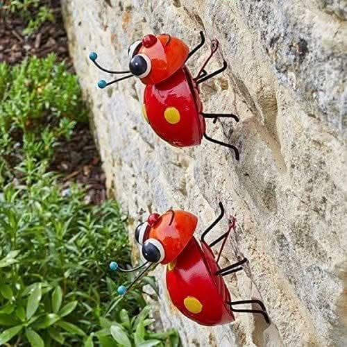 Décoration Murale de Jardin en Acier Peinte à la Main – Grande Coccinelle Folle