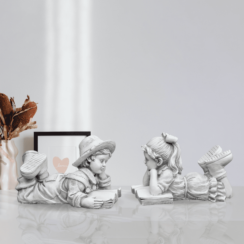 Ornements de jardin garçons et filles Statues de pelouse Figurines moulées à la main