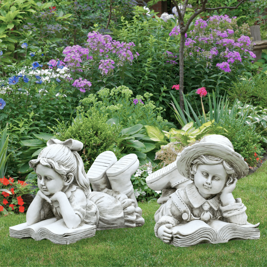 Ornements de jardin garçons et filles Statues de pelouse Figurines moulées à la main