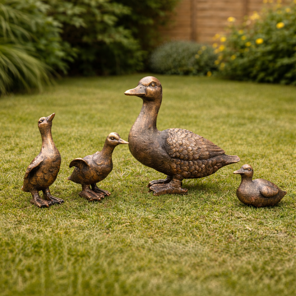 Lot de 4 figurines décoratives en résine représentant une famille de canards pour le jardin