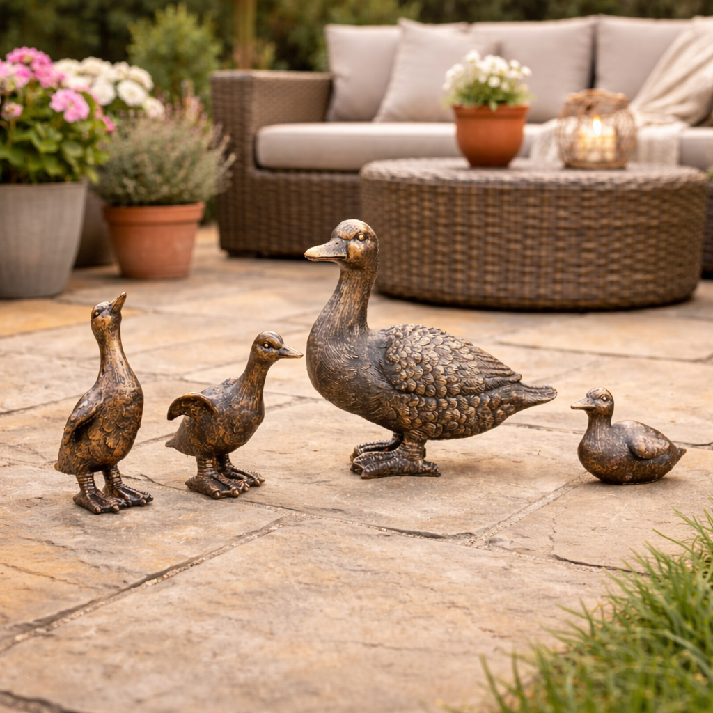 Lot de 4 figurines décoratives en résine représentant une famille de canards pour le jardin