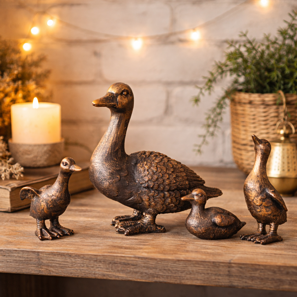 Lot de 4 figurines décoratives en résine représentant une famille de canards pour le jardin