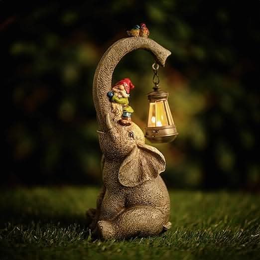 Nain de jardin éléphant solaire avec lanterne LED