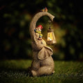 Nain de jardin éléphant solaire avec lanterne LED