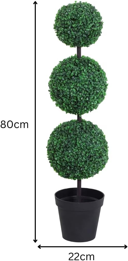 Lot de 2 arbres topiaires artificiels en pots Résistants aux intempéries 80 cm