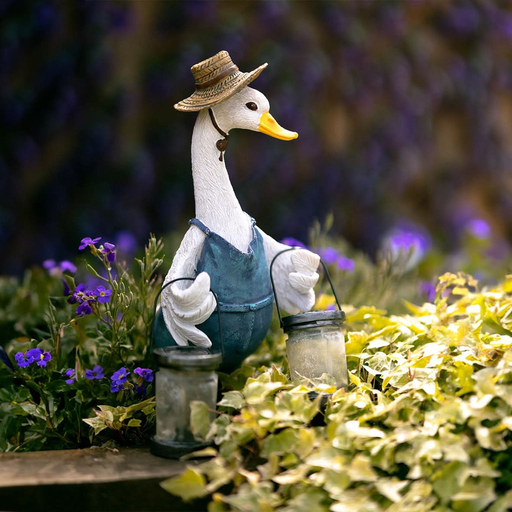 Canard de jardin solaire avec lanterne LED