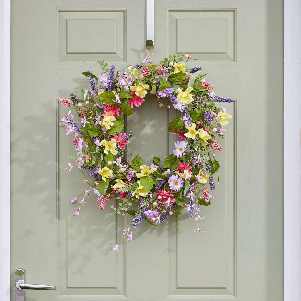 Couronne de printemps artificielle pour porte d'entrée 45 cm, guirlande florale
