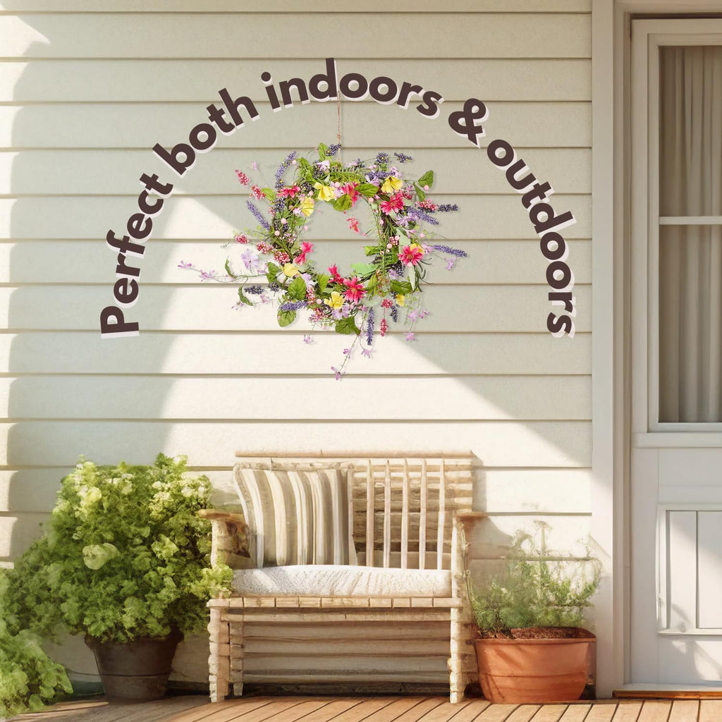 Couronne de printemps artificielle pour porte d'entrée 45 cm, guirlande florale