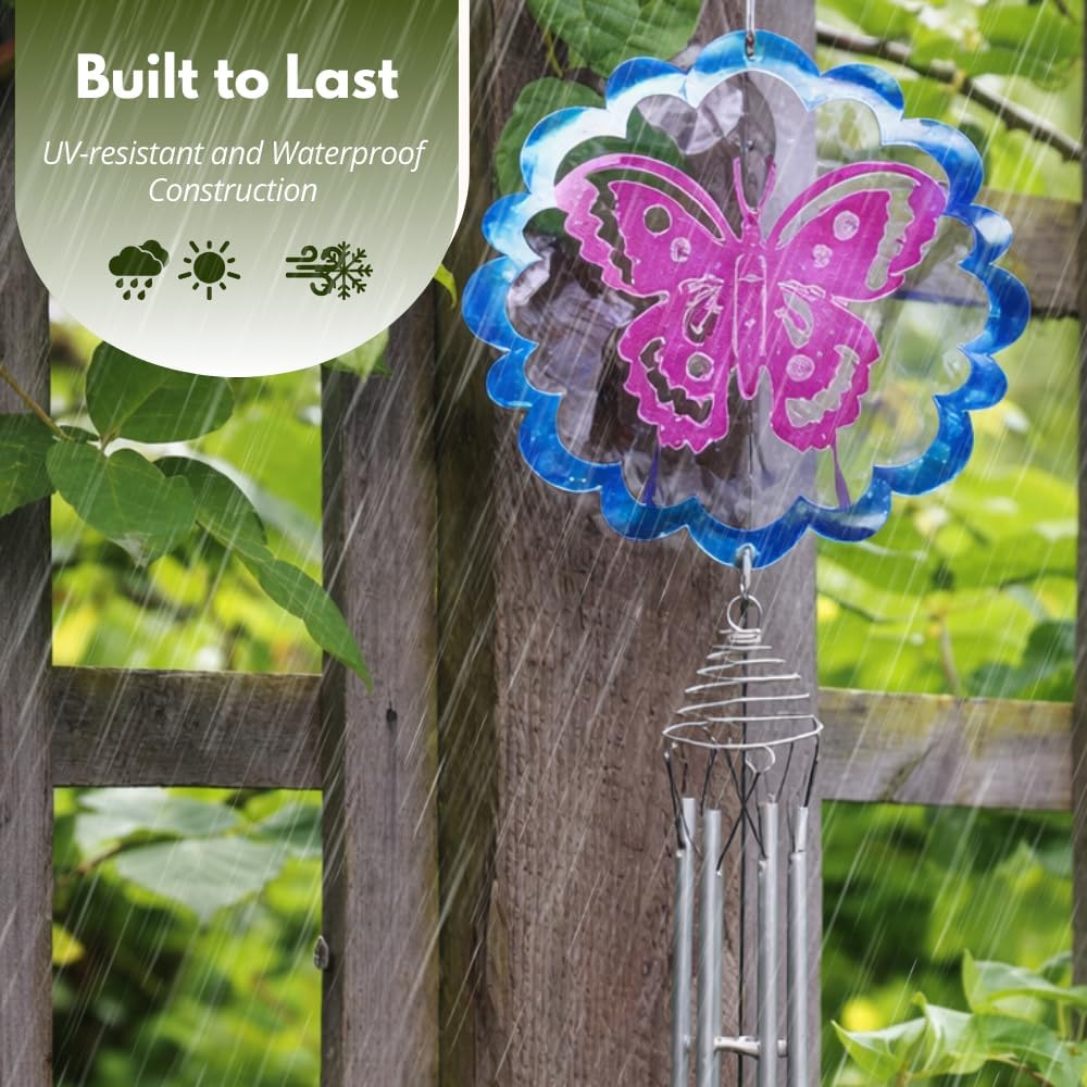 Carillon éolien papillon en métal de 47 cm - Décoration de jardin résistante aux intempéries