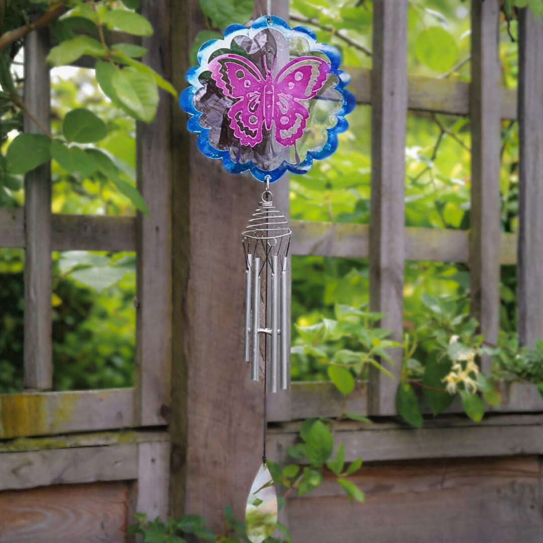 Carillon éolien papillon en métal de 47 cm - Décoration de jardin résistante aux intempéries