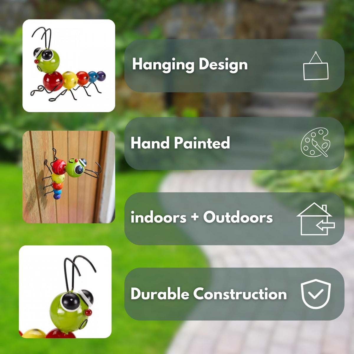 Décoration murale de jardin chenille en métal, résistante aux intempéries