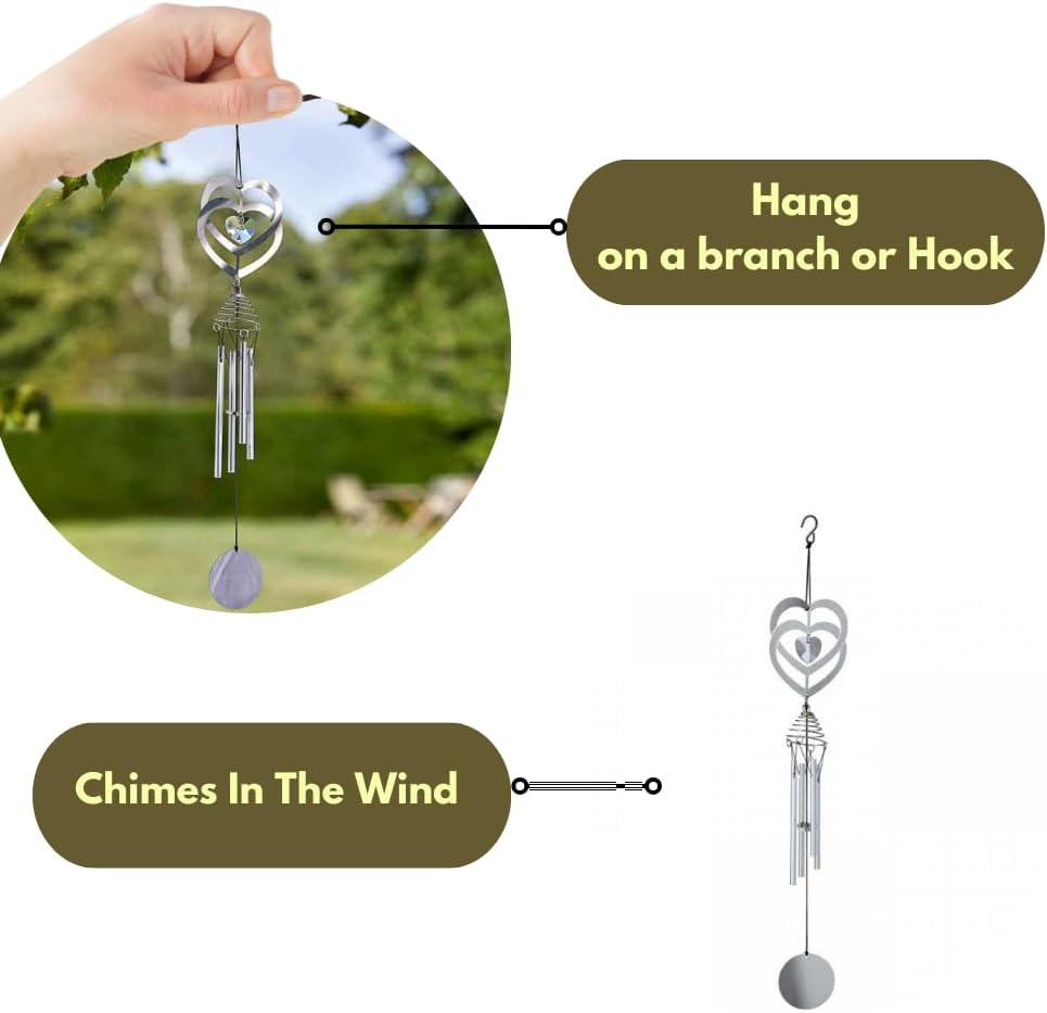Carillon éolien Cœur d'Amour avec Ornement de Jardin Suspendu en Cristal