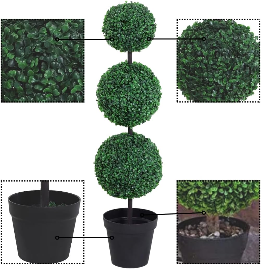 Lot de 2 arbres topiaires artificiels en pots Résistants aux intempéries 80 cm