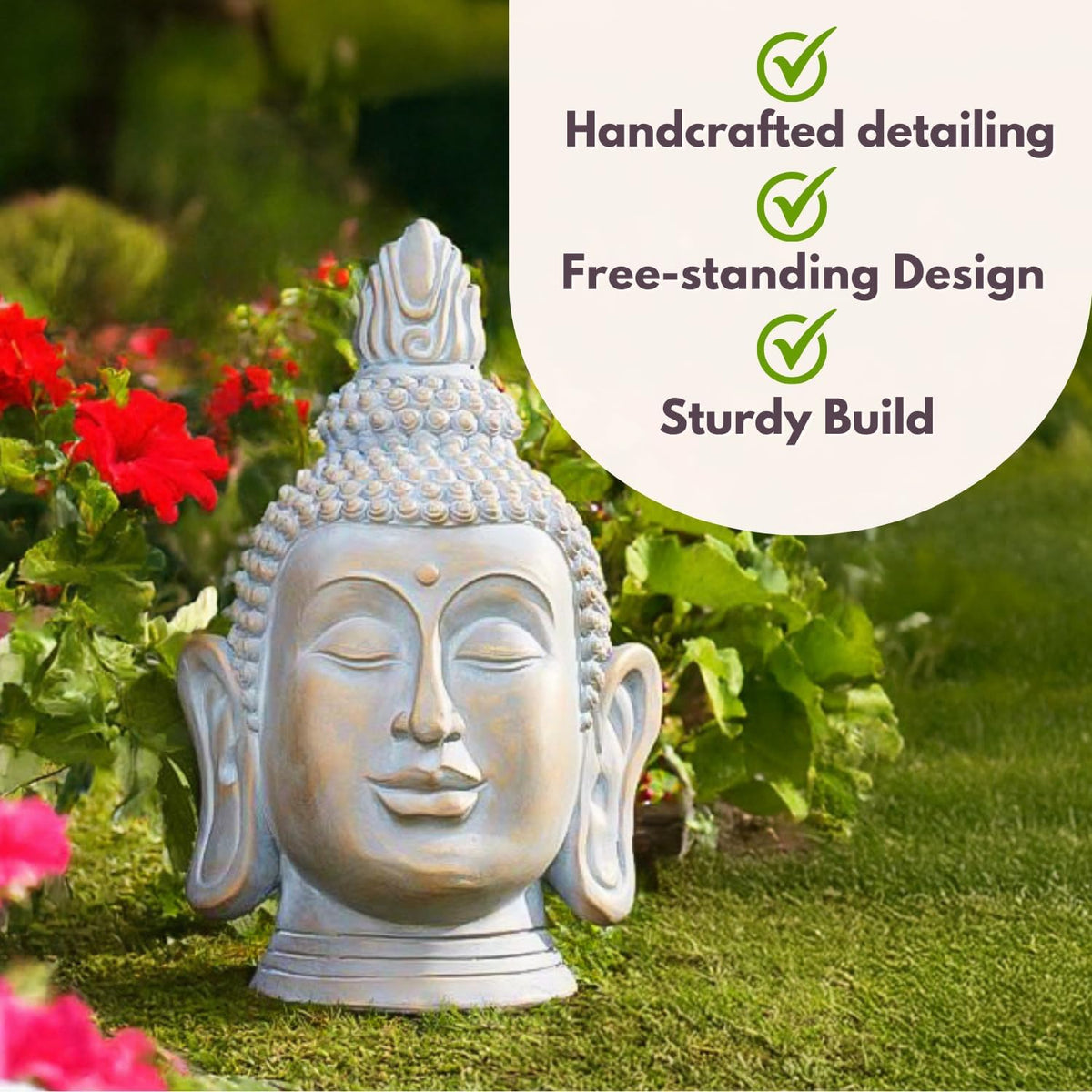 Statue de Bouddha de Jardin 50cm Ornement Tête de Bouddha en Résine