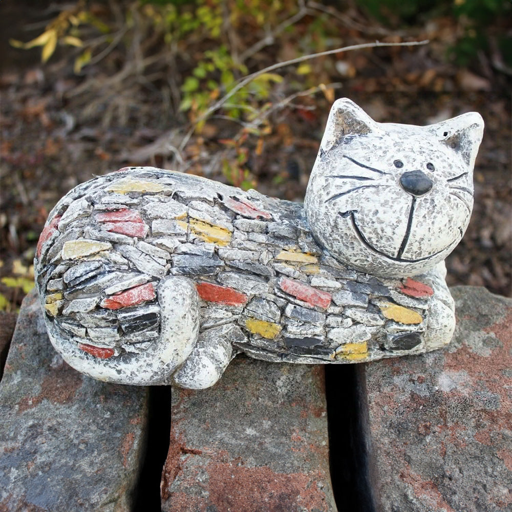 Statue de chat effet pierre pour jardin, en résine résistante aux intempéries, 29 cm