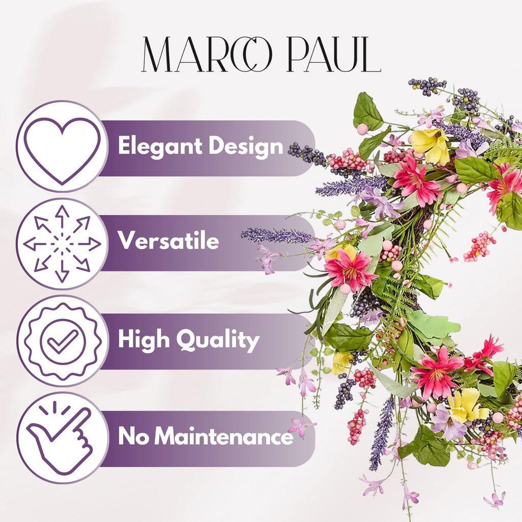Couronne de printemps artificielle pour porte d'entrée 45 cm, guirlande florale