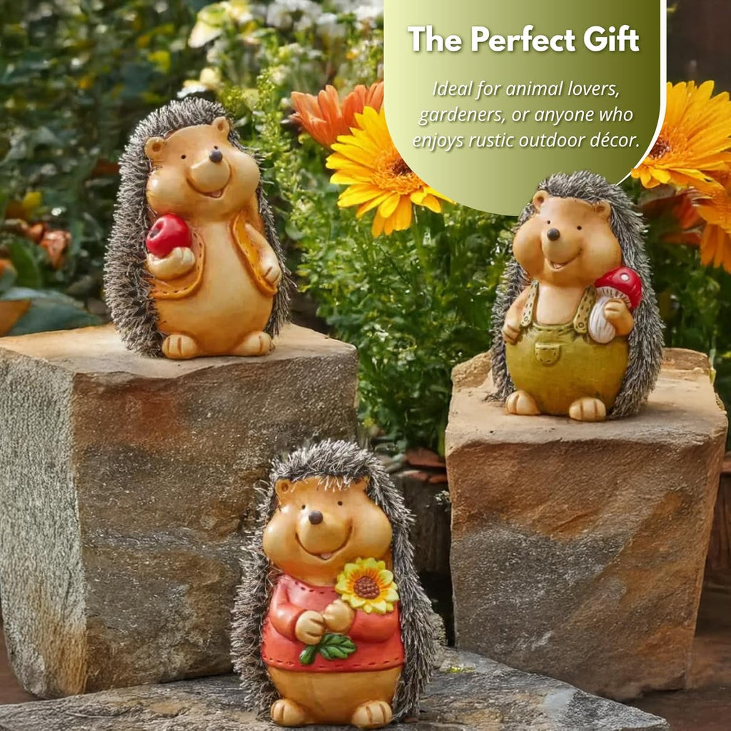 Lot de 3 décorations de jardin bébé hérisson figurines d'animaux en résine étanches