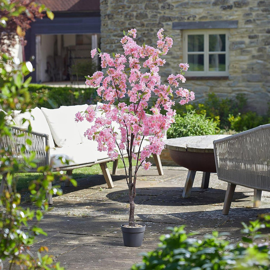 Cerisier artificiel en fleurs 140cm Rose en pot