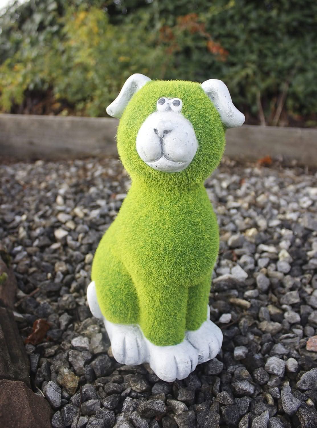 Ornement de jardin Chien en pierre effet herbe
