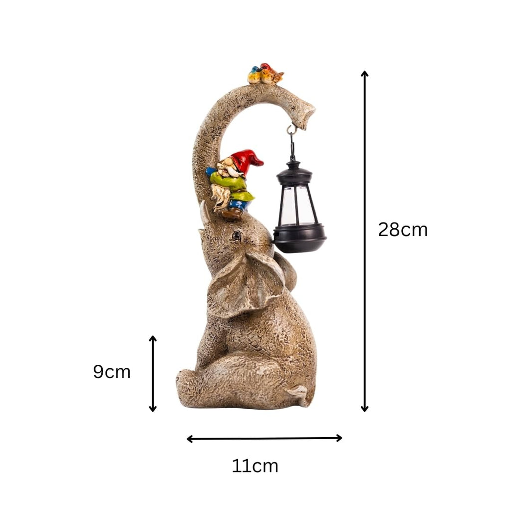 Nain de jardin éléphant solaire avec lanterne LED