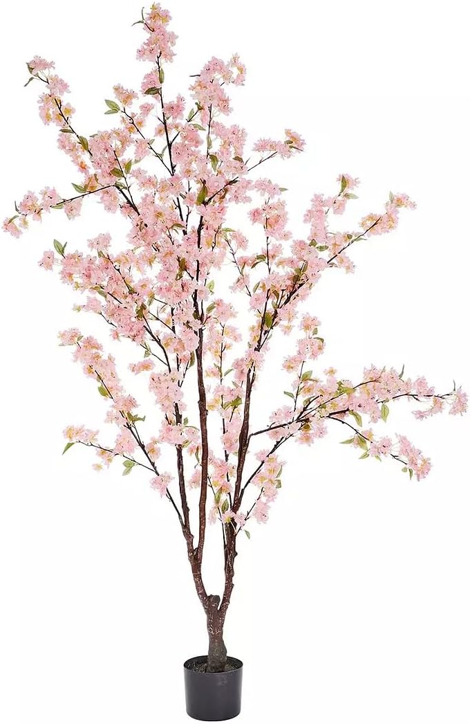 Cerisier artificiel en fleurs 140cm Rose en pot