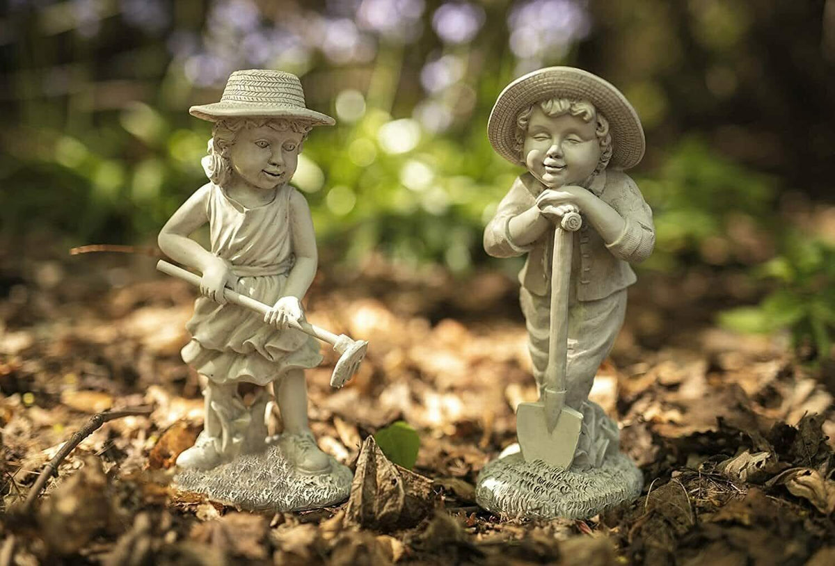Ensemble de 2 statues de jardinage pour enfants