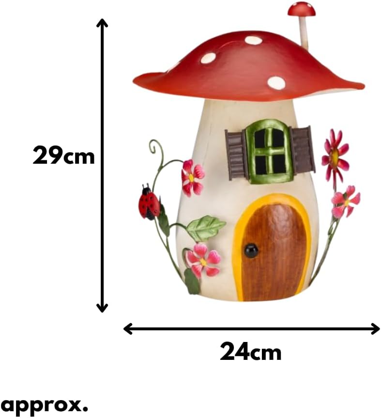 Ornement de jardin Fée Champignon Métal Peint à la main 29cm
