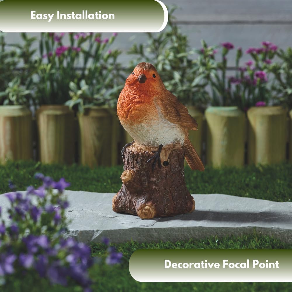 Décoration de jardin Robin Siffleur Solaire avec son d'oiseau