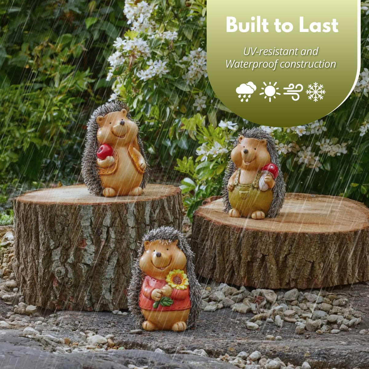 Lot de 3 décorations de jardin bébé hérisson figurines d'animaux en résine étanches