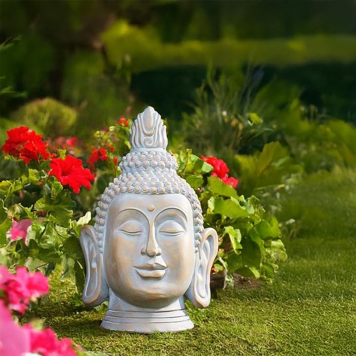 Statue de Bouddha de Jardin 50cm Ornement Tête de Bouddha en Résine