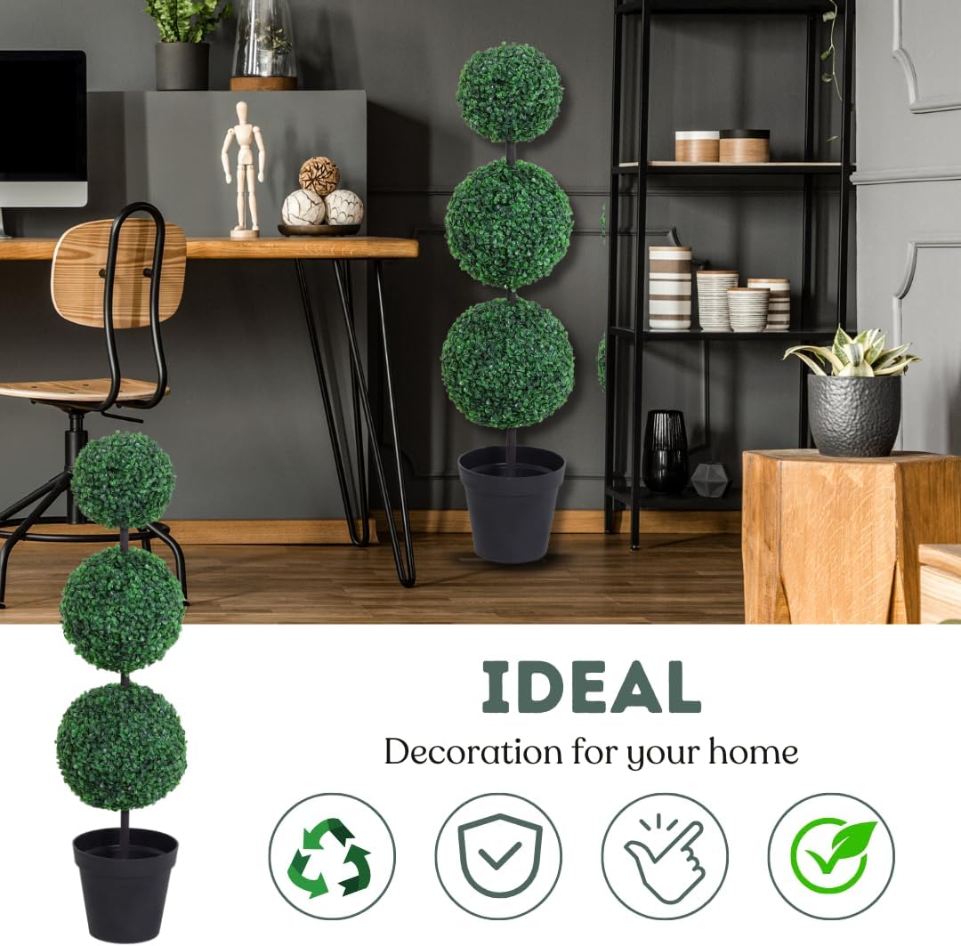 Lot de 2 arbres topiaires artificiels en pots Résistants aux intempéries 80 cm