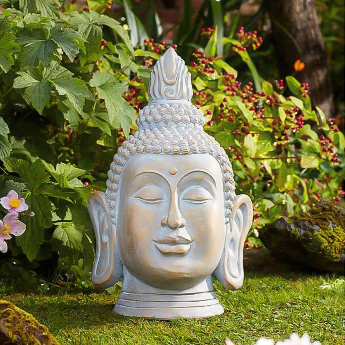 Statue de Bouddha de Jardin 50cm Ornement Tête de Bouddha en Résine