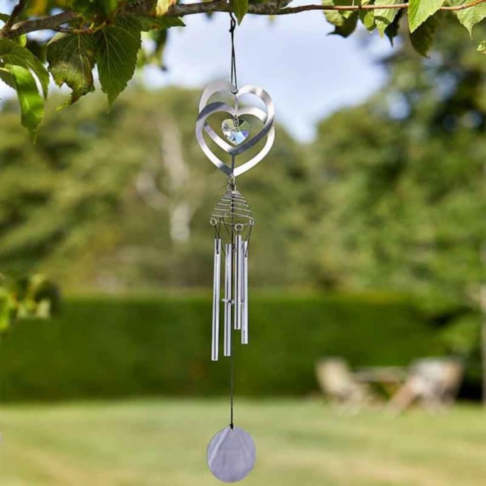 Carillon éolien Cœur d'Amour avec Ornement de Jardin Suspendu en Cristal