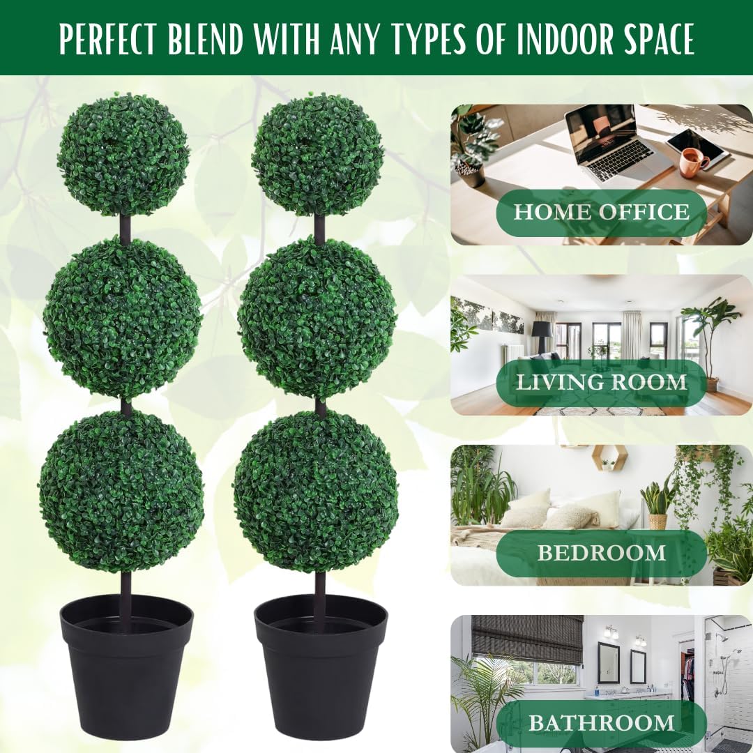 Lot de 2 arbres topiaires artificiels en pots Résistants aux intempéries 80 cm