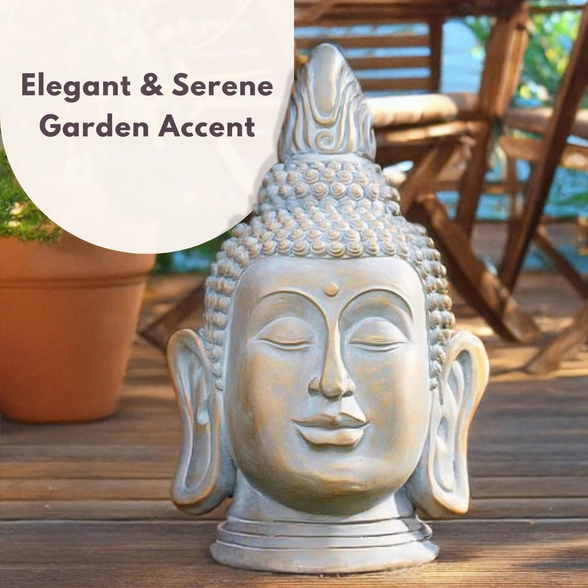 Statue de Bouddha de Jardin 50cm Ornement Tête de Bouddha en Résine