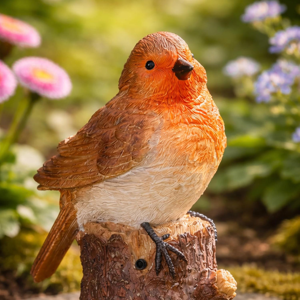 Décoration de jardin Robin Siffleur Solaire avec son d'oiseau