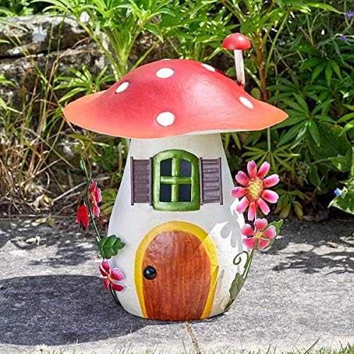 Ornement de jardin Fée Champignon Métal Peint à la main 29cm