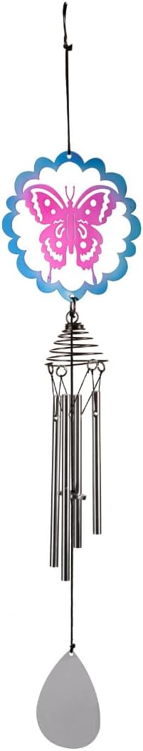 Carillon éolien papillon en métal de 47 cm - Décoration de jardin résistante aux intempéries