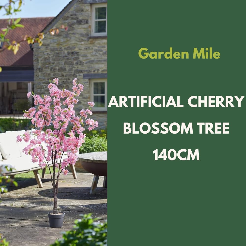 Cerisier artificiel en fleurs 140cm Rose en pot