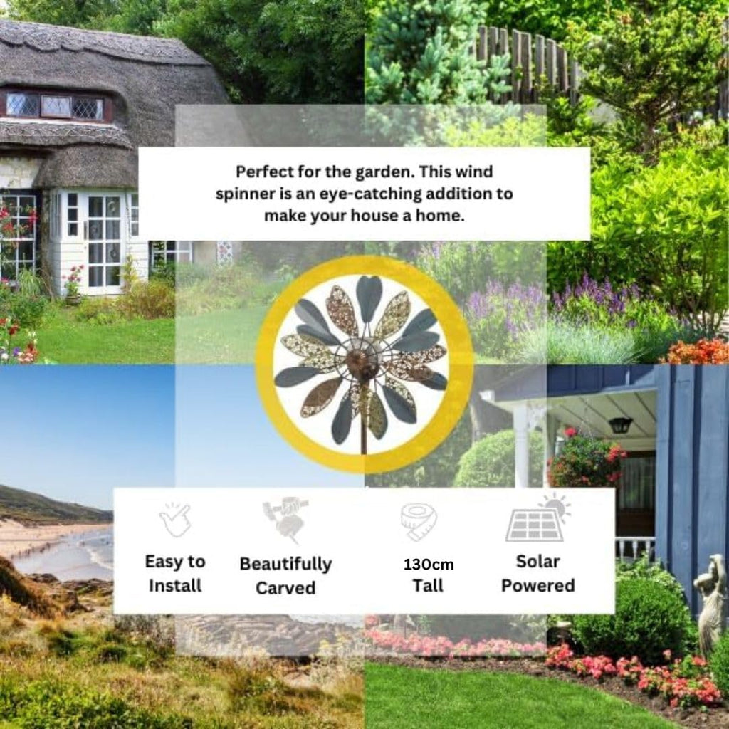 Moulin à vent solaire avec lumière LED Ornement de jardin cinétique